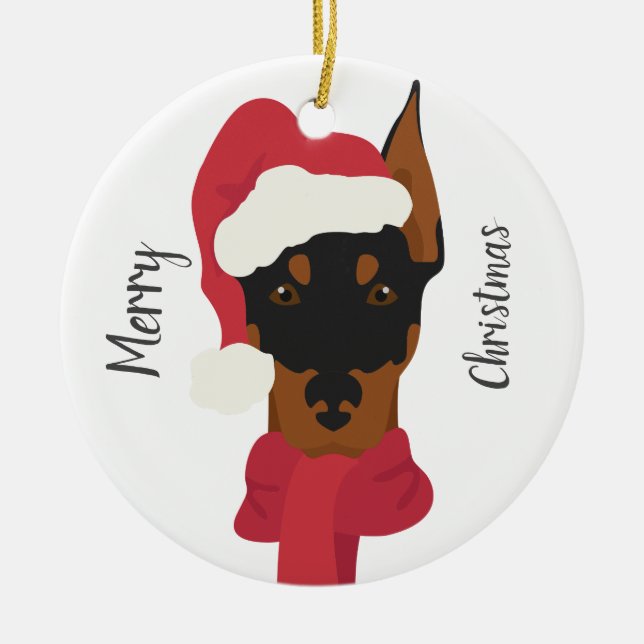 Doberman Weihnachtsschmuck. Schneeflocke Dekoratio Keramik Ornament (Vorne)