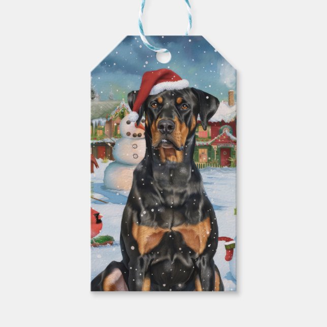 Doberman Winter Wonderland Christmas Joy Geschenkanhänger (Vorderseite)