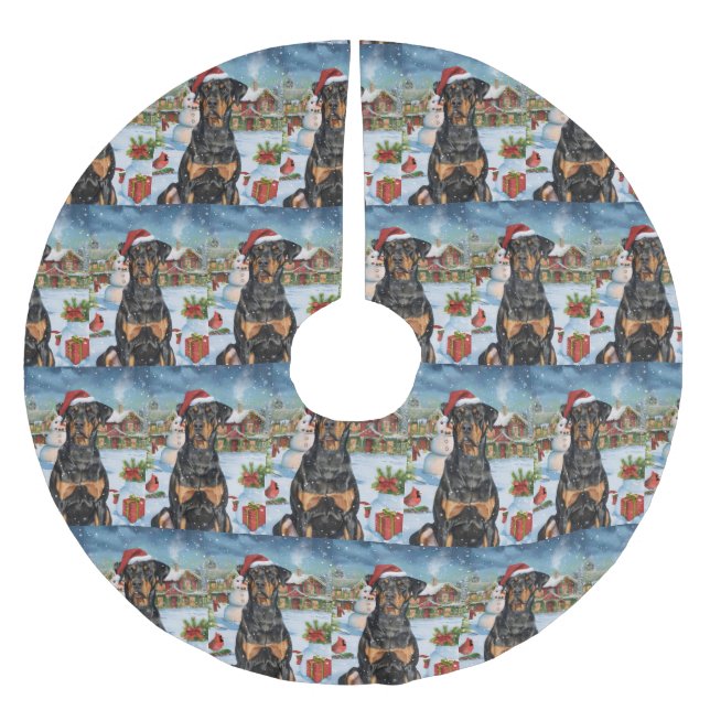 Doberman Winter Wonderland Christmas Joy Polyester Weihnachtsbaumdecke (Vorderseite)