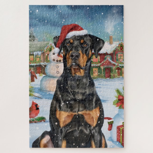 Doberman Winter Wonderland Christmas Joy Puzzle (Vertikal)