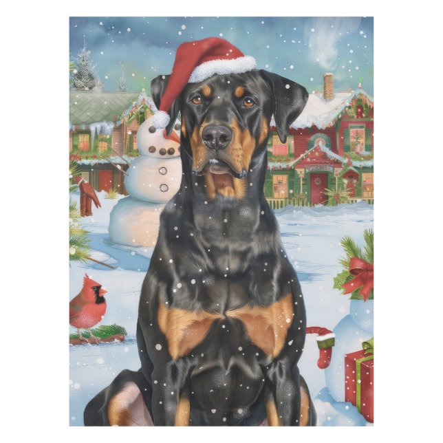 Doberman Winter Wonderland Christmas Joy Tischdecke (Vorderseite)