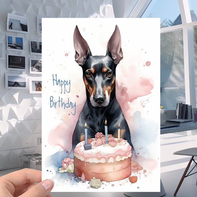 Doberman with Cake - Dog Lovers Happy Birthday Karte (Von Creator hochgeladen)