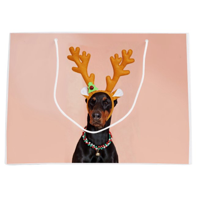 Doberman with Horns of a Deer Große Geschenktüte (Vorderseite)