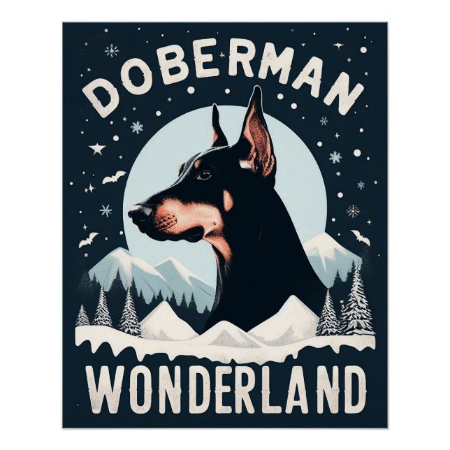 Doberman Wonderland - Snowy Dog Lover Themed Poster (Vorderseite)