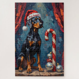 Dobermann Balanceakt Weihnachts-Candy-Cane-Hut Puzzle