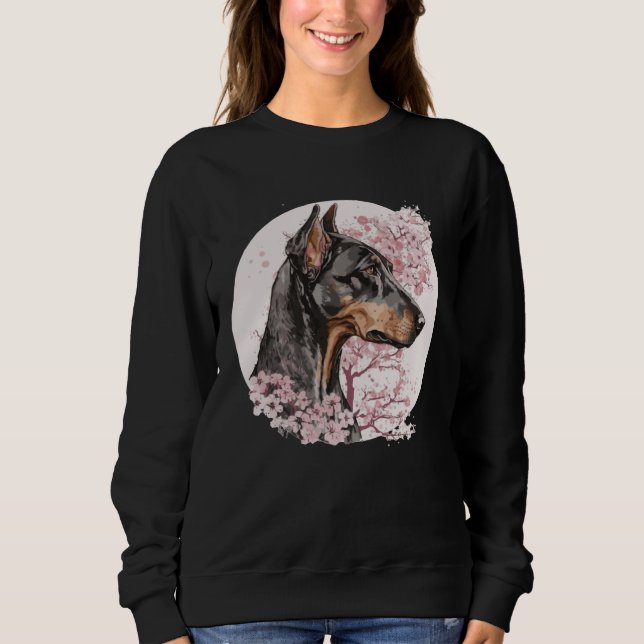 Dobermann Cherry Blossom Dog Breed Japanese Waterc Sweatshirt (Vorderseite)