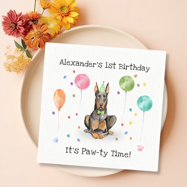 Dobermann Dog Birthday Party Serviette (Von Creator hochgeladen)