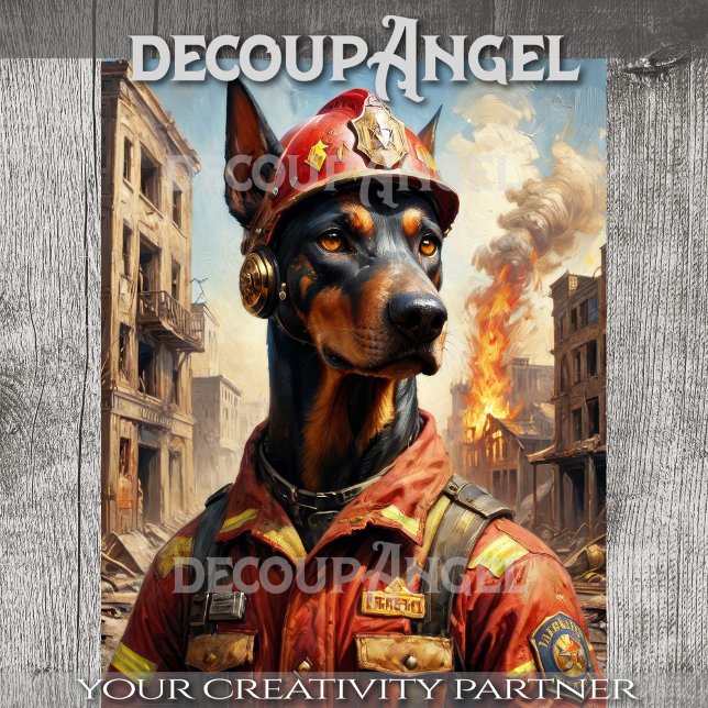 Dobermann Dog Firefighter - Decoupage - Seidenpapier (Von Creator hochgeladen)