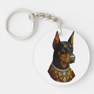 Dobermann-Edelstein-Mosaik Luxus Schlüsselanhänger