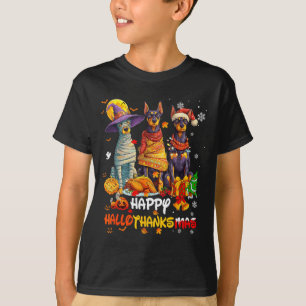 Dobermann Froher Hallothanksmas Hunde Liebhaber We T-Shirt