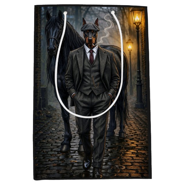 Dobermann Gangster Blank  Mittlere Geschenktüte (Vorderseite)