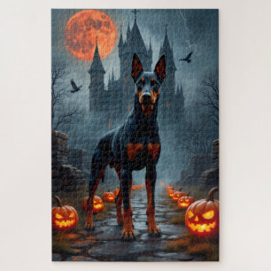 Dobermann-Gothic-Schloss-Halloween-Kunstwerk Puzzle