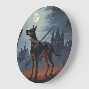 Dobermann Halloween Gruselig Große Wanduhr