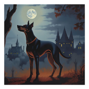 Dobermann Halloween Gruselig Poster
