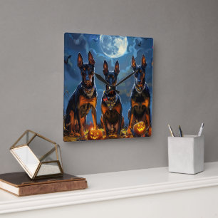 Dobermann Halloween Gruselig Quadratische Wanduhr