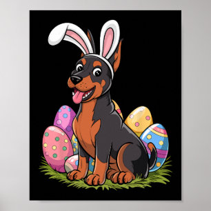 Dobermann-Hasenohren-Oster-Eier-Suche-Hundefreund- Poster