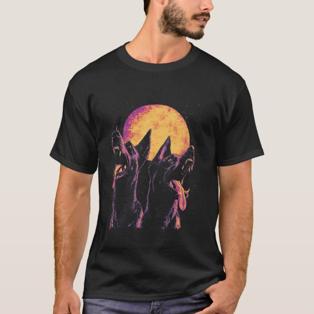Dobermann heult am Mond T-Shirt (Vorderseite)