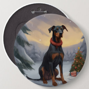 Dobermann-Hund im Schnee Weihnachten  Button