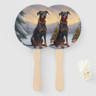 Dobermann Hund im Schnee Weihnachten Fächer