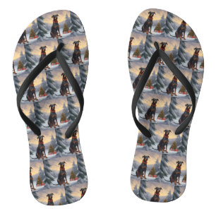 Dobermann-Hund im Schnee Weihnachten  Flip Flops