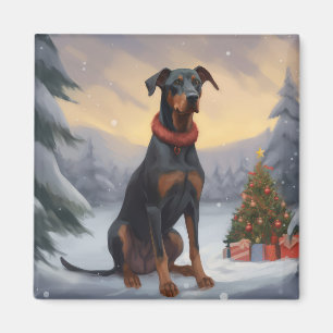 Dobermann-Hund im Schnee Weihnachten Magnet