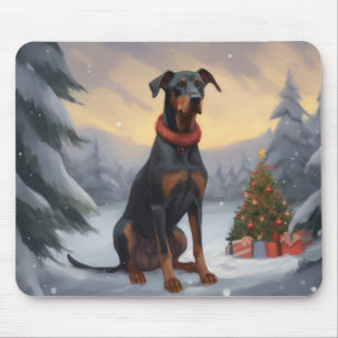 Dobermann-Hund im Schnee Weihnachten Mousepad