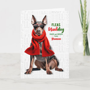 Dobermann-Hund Lustige Flöhe Navidog mit Namen Feiertagskarte