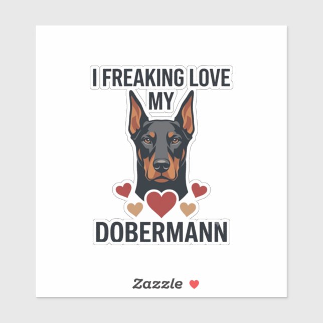 Dobermann Hund mit roten Herzen_1 Aufkleber (Blatt)