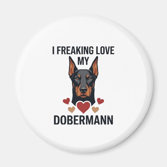 Dobermann Hund mit roten Herzen_1 Magnet (Vorne)