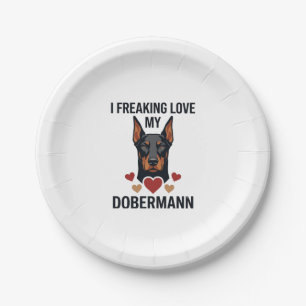 Dobermann Hund mit roten Herzen_1 Pappteller