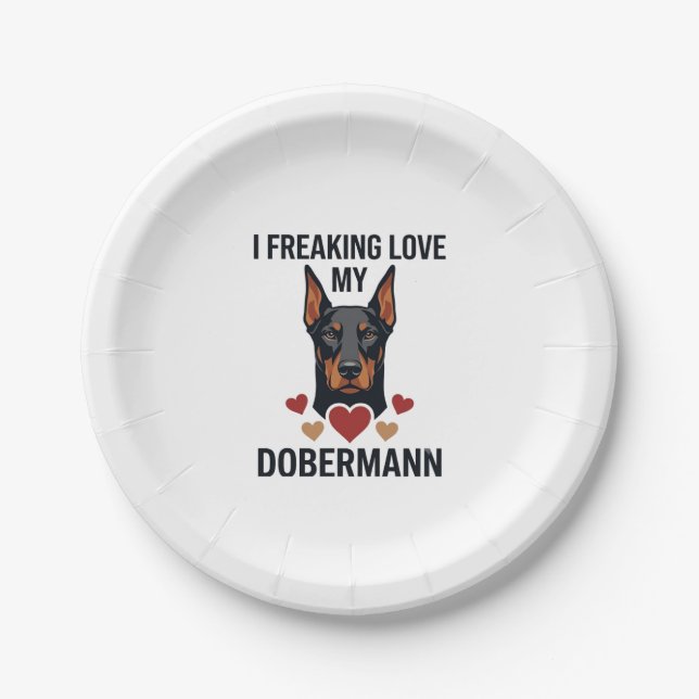 Dobermann Hund mit roten Herzen_1 Pappteller (Vorderseite)