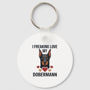 Dobermann Hund mit roten Herzen_1 Schlüsselanhänger