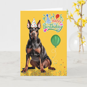 Dobermann-Hund-Partyhut Gelb Geburtstag Karte