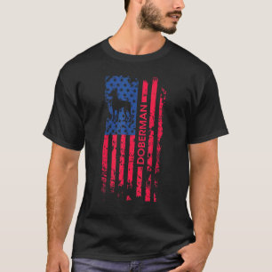 Dobermann Hund Patriotische amerikanische Flagge T-Shirt