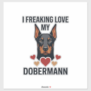Dobermann Hund rote Herzen lieben_1 Aufkleber