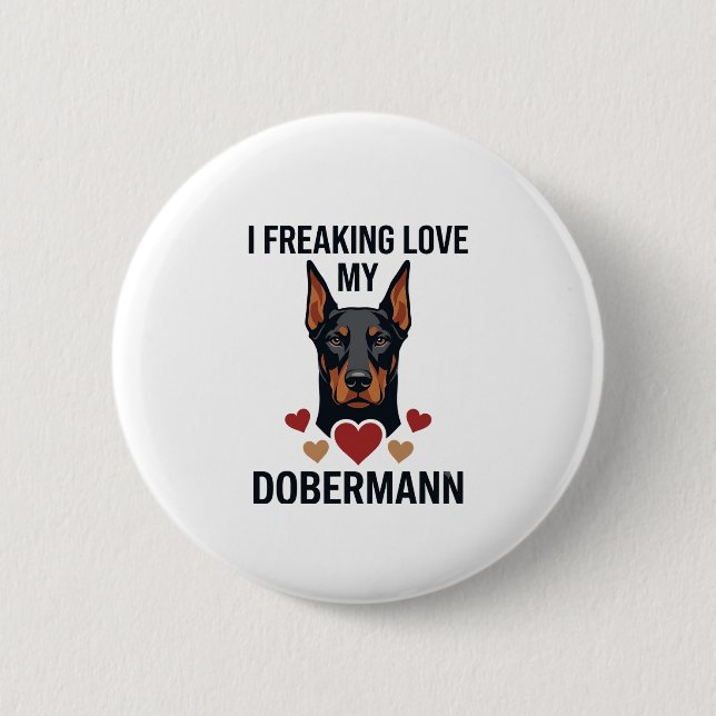Dobermann Hund rote Herzen lieben_1 Button (Vorderseite)
