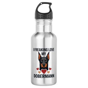 Dobermann Hund rote Herzen lieben_1 Edelstahlflasche