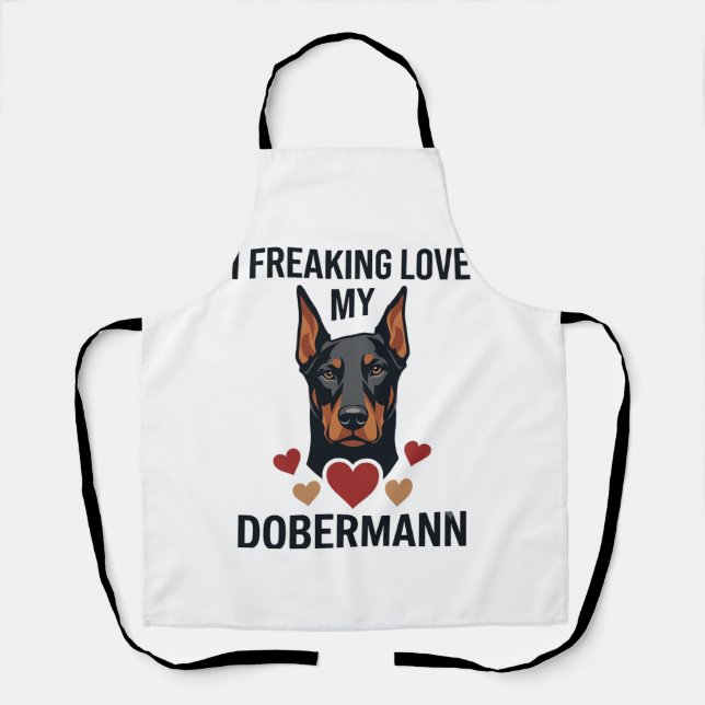 Dobermann Hund rote Herzen lieben_1 Schürze (Vorderseite)