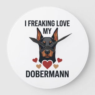 Dobermann Hund rote Herzen total verliebt_1 Große Wanduhr