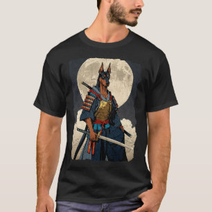 Dobermann-Hund-Samurai Japanischer Ukiyo-e-Krieger T-Shirt