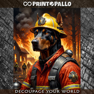 Dobermann Hund Schauspiel als Feuerwehrmann - Seidenpapier