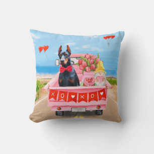 Dobermann-Hund Valentinstag LKW Herzen  Kissen