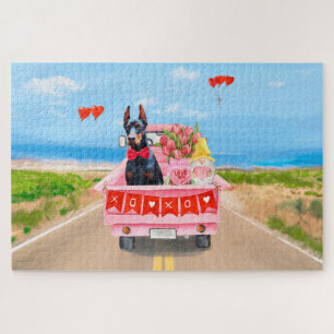 Dobermann-Hund Valentinstag LKW Herzen Puzzle