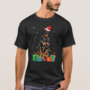 Dobermann-Hund Weihnachtsbaum Lichter Welpe T-Shirt