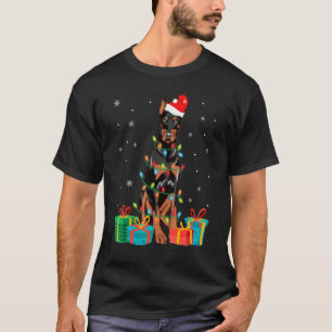 Dobermann-Hund Weihnachtsbaum Lichter Welpe T-Shirt