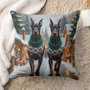Dobermann-Hunde Weihnachten Schnee Feiertag Kissen