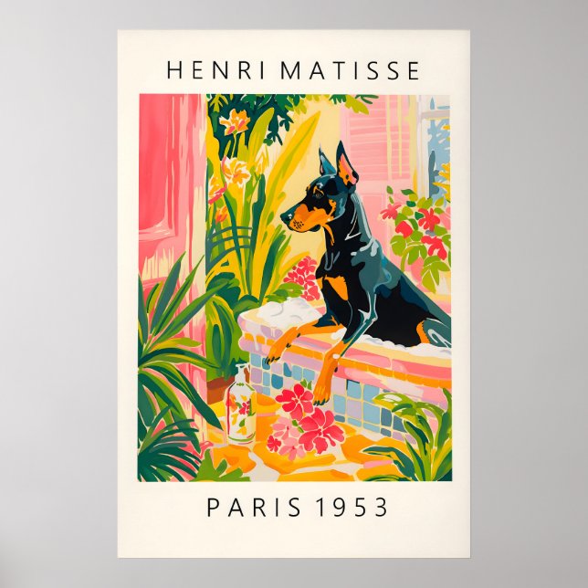 Dobermann im Badewannen-Kunstdruck Lustiger Hunde- Poster (Vorne)