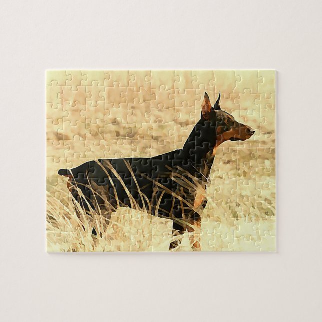 Dobermann in den trockenen Schilfen, die Bild Puzzle (Horizontal)