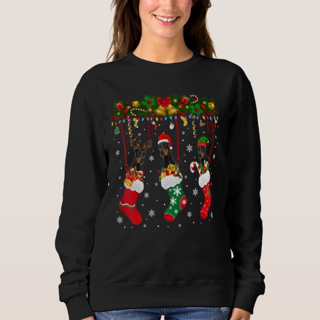 Dobermann in Sock Xmas Reindeer Santa Elf Dog Sweatshirt (Vorderseite)