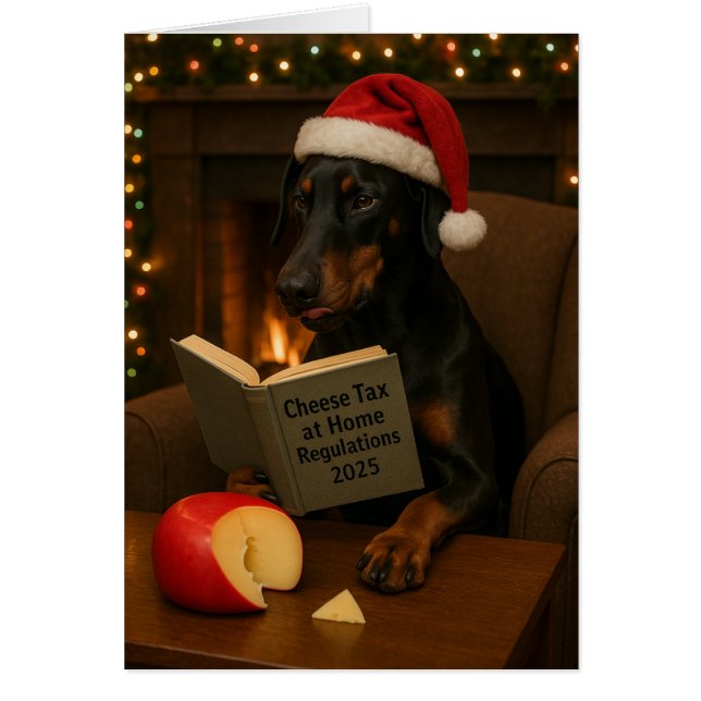 Dobermann 'Käse-Steuer' Weihnachtskarte (Vorne)
